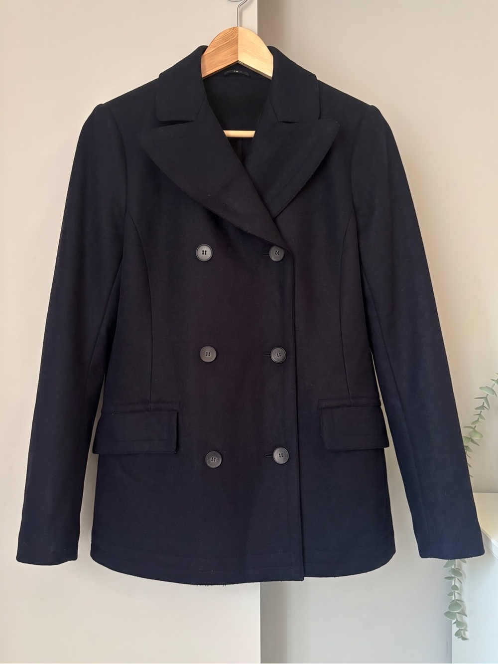 Theory Dorima Raw Edge Wool Cashmere Pea Coat Navy Size S